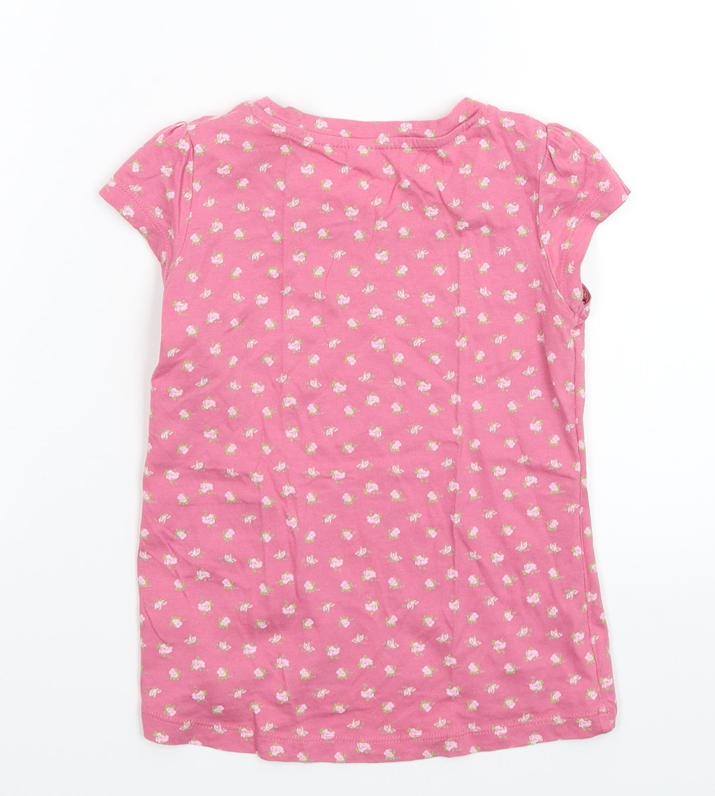 Preworn Girls Pink Floral  Basic T-Shirt Size 5 Years
