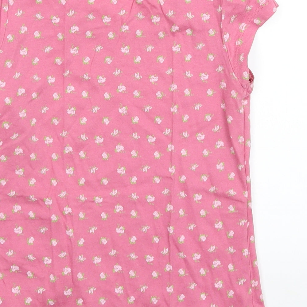 Preworn Girls Pink Floral  Basic T-Shirt Size 5 Years