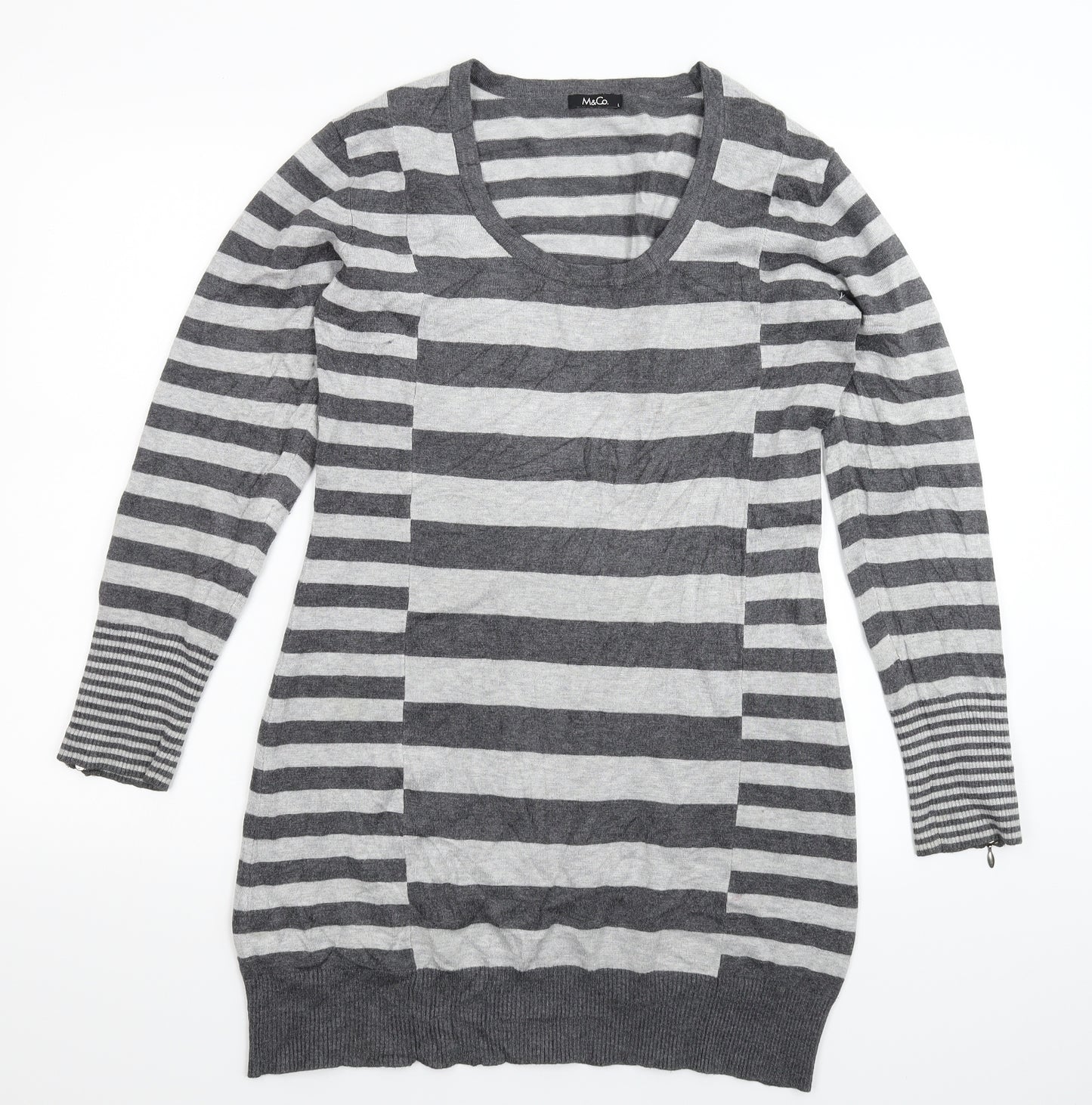 Marks and Spencer Womens Grey Striped Knit Jumper Dress  Size L