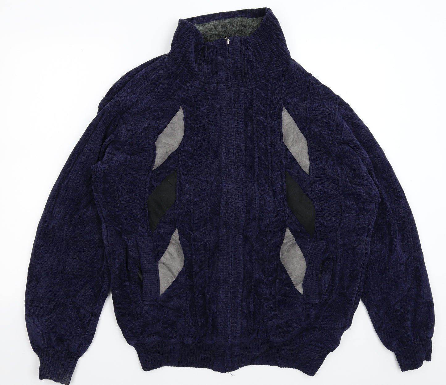 D Project Mens Blue Geometric Knit Jacket Coatigan Size XL