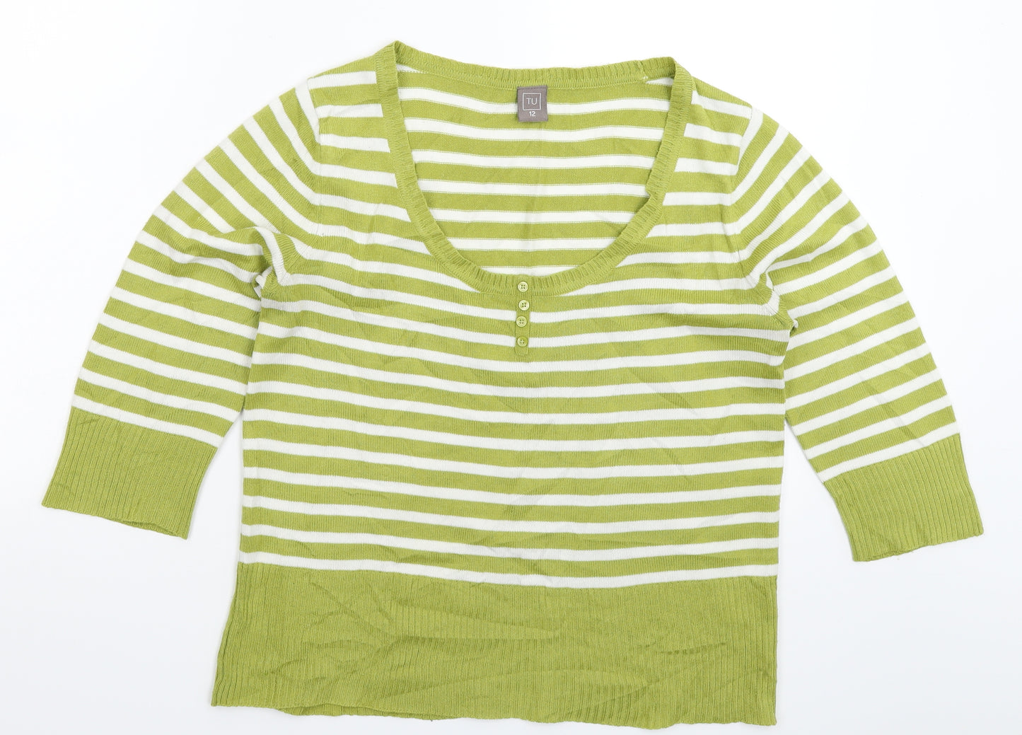 TU Womens Green Striped Knit Pullover Jumper Size 12