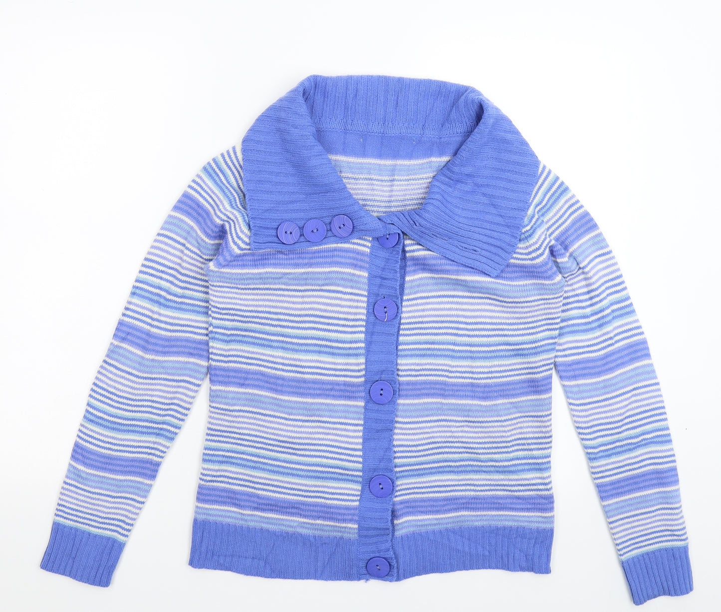Preworn Womens Blue Striped Knit Cardigan Jumper Size 10