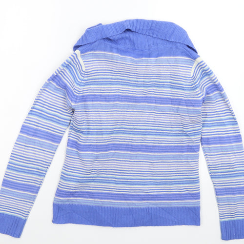 Preworn Womens Blue Striped Knit Cardigan Jumper Size 10