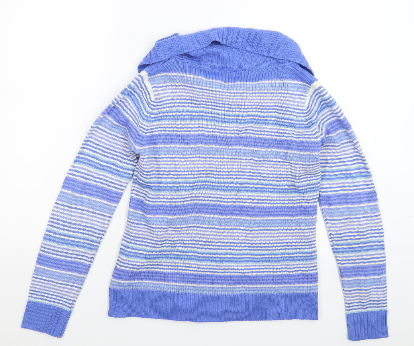 Preworn Womens Blue Striped Knit Cardigan Jumper Size 10
