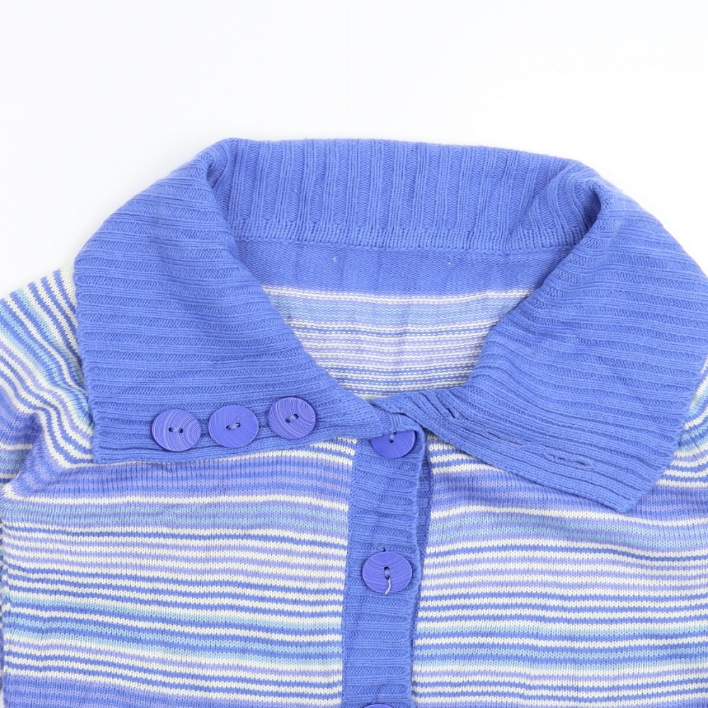 Preworn Womens Blue Striped Knit Cardigan Jumper Size 10