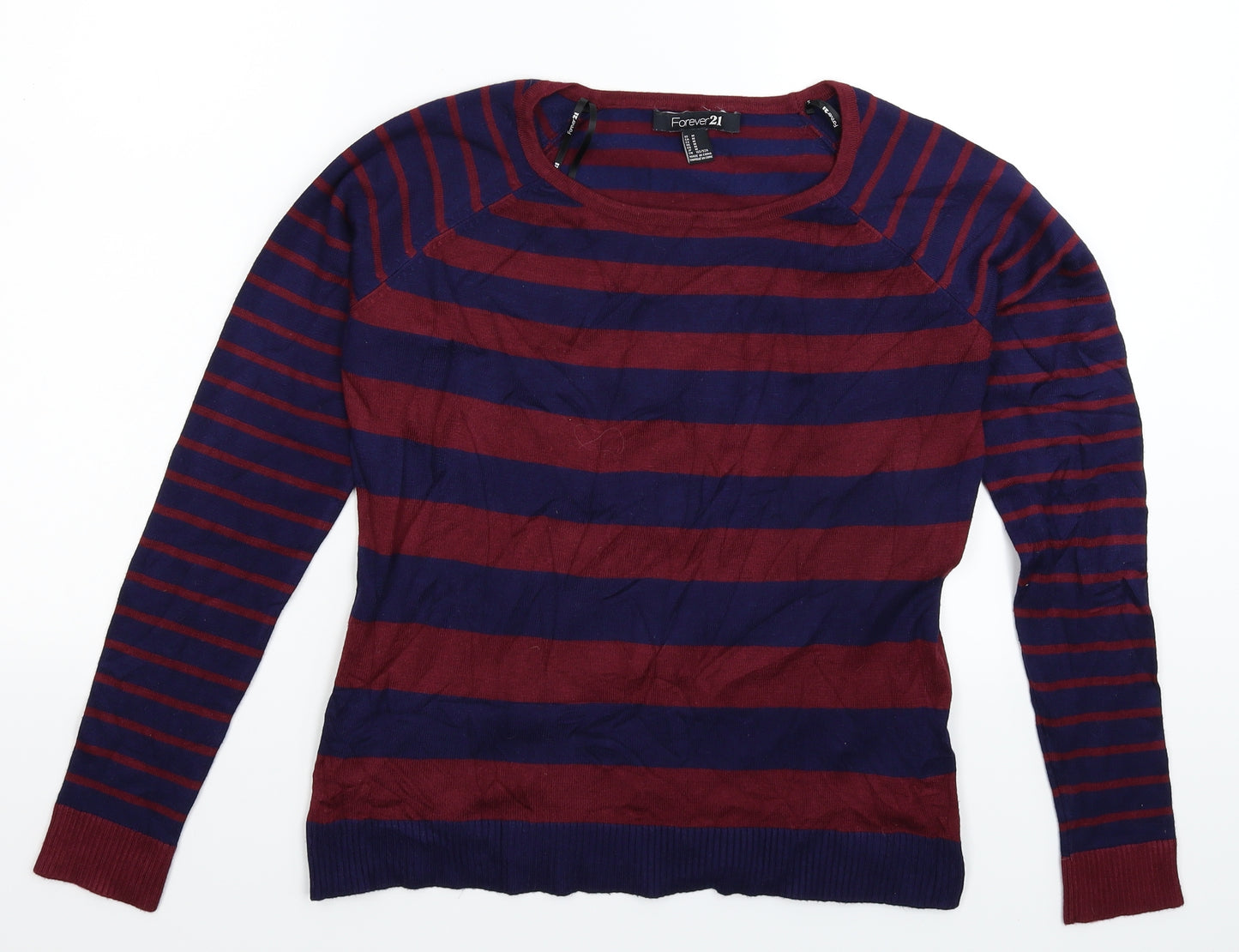FOREVER 21 Womens Multicoloured Striped Knit Pullover Jumper Size M