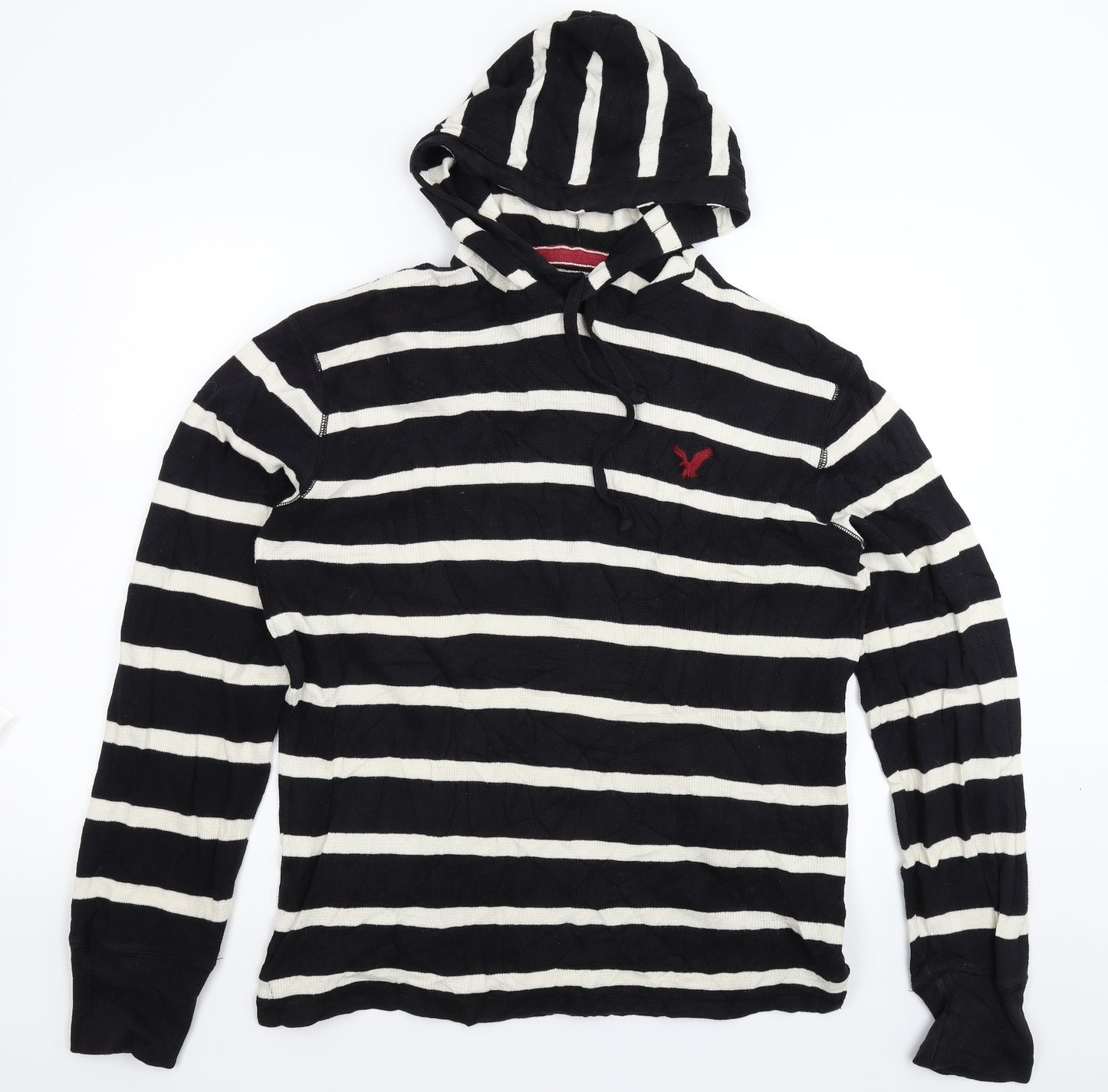 American Eagle Outfitters Mens Black Striped Knit Pullover Hoodie Size M