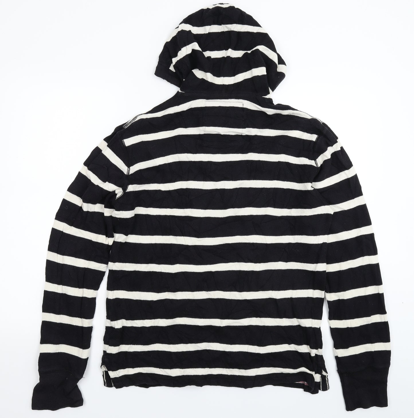 American Eagle Outfitters Mens Black Striped Knit Pullover Hoodie Size M
