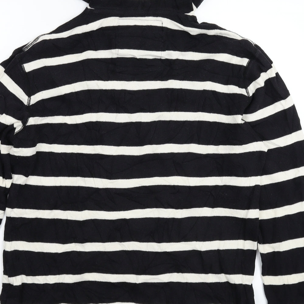 American Eagle Outfitters Mens Black Striped Knit Pullover Hoodie Size M
