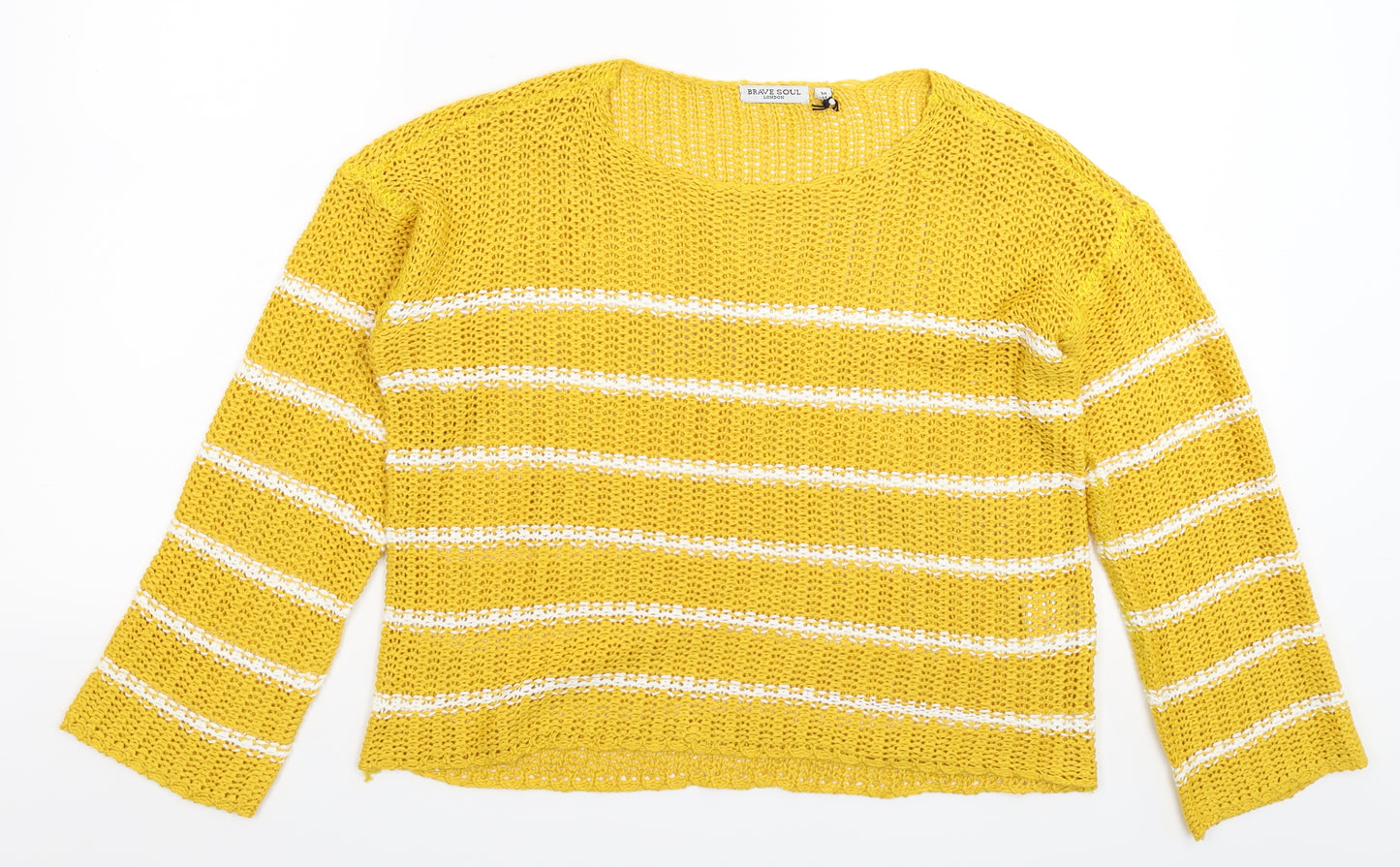 Brave Soul Womens Yellow Striped Knit Pullover Jumper Size M