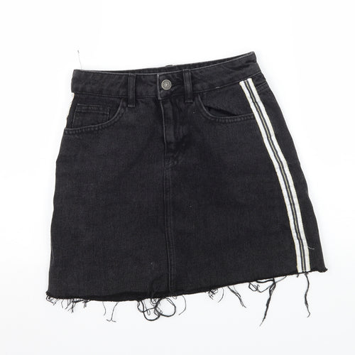 Denim & Co. Womens Black Striped Denim A-Line Skirt Size 4