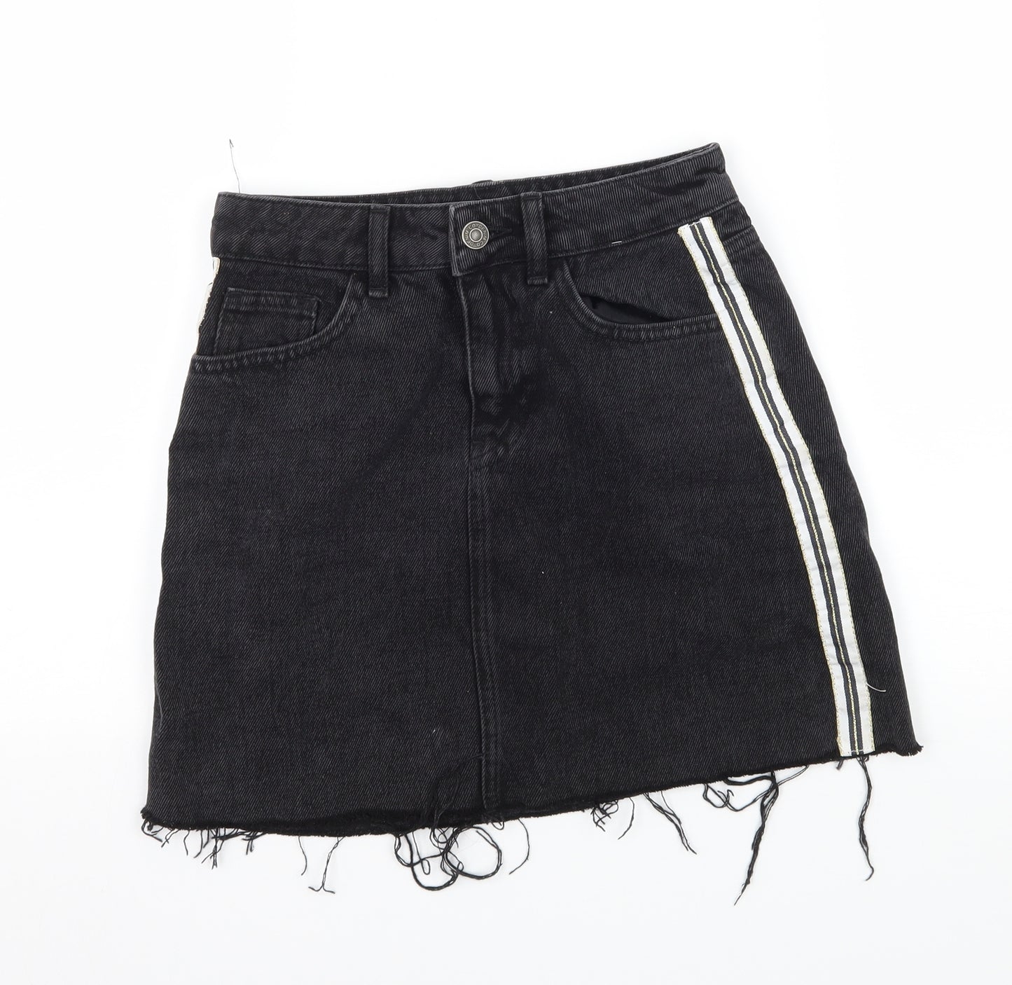 Denim & Co. Womens Black Striped Denim A-Line Skirt Size 4