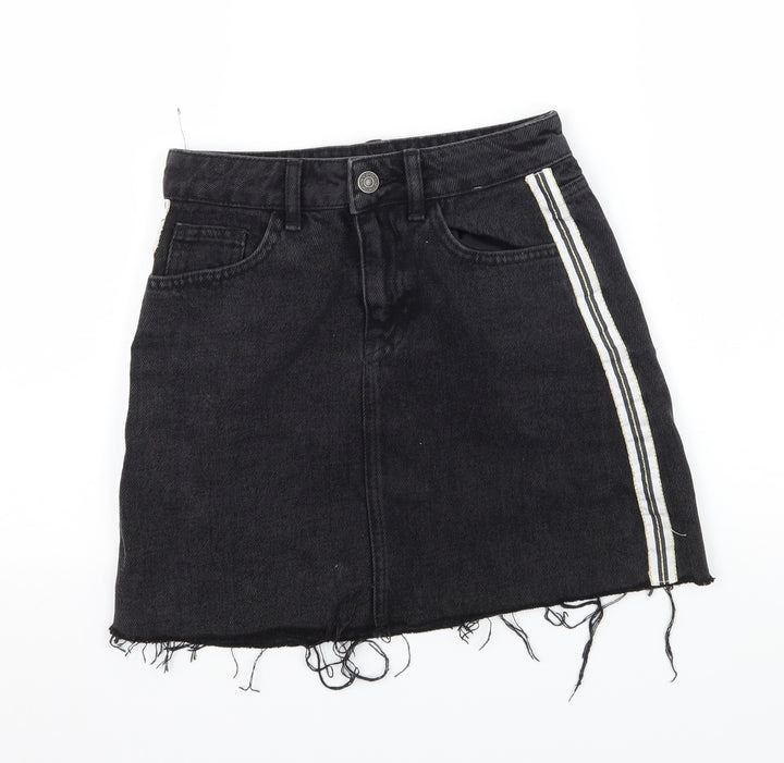 Denim & Co. Womens Black Striped Denim A-Line Skirt Size 4
