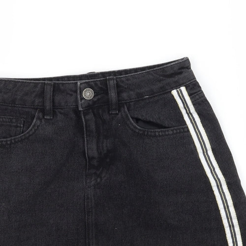 Denim & Co. Womens Black Striped Denim A-Line Skirt Size 4