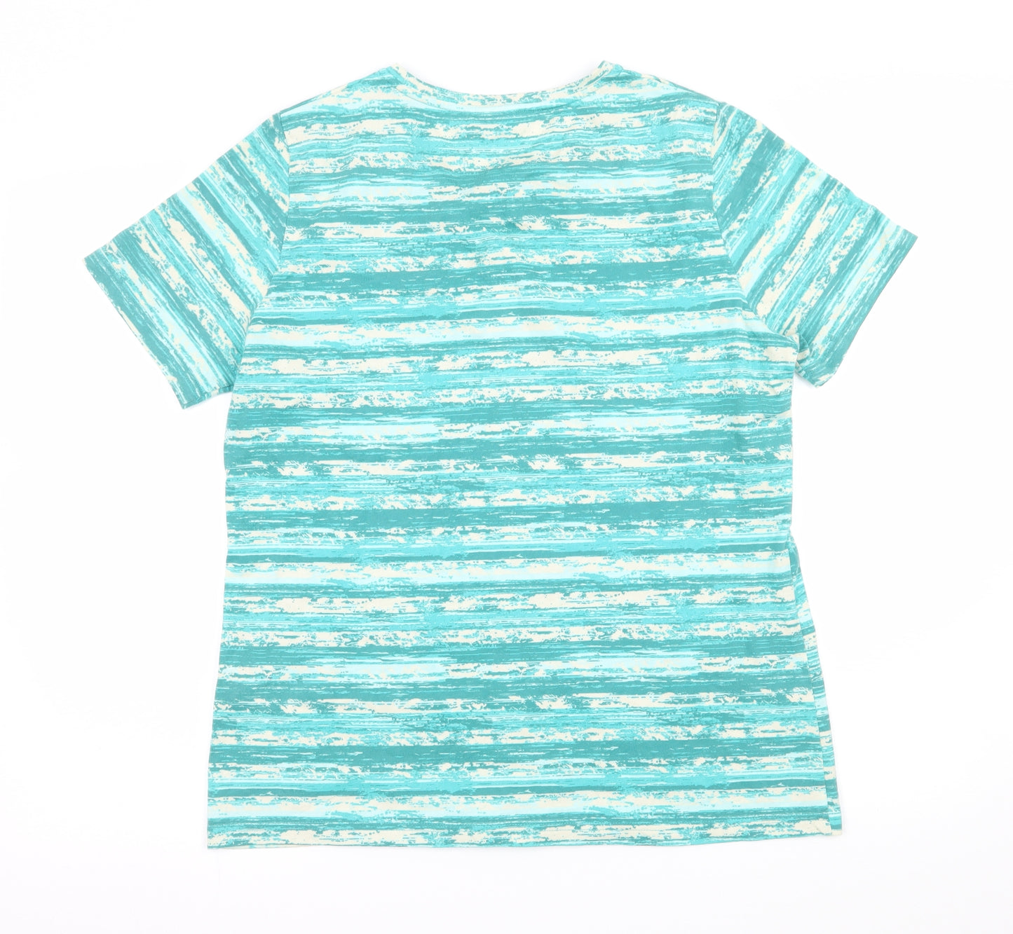 Damart Womens Green Striped Jersey Basic T-Shirt Size 14