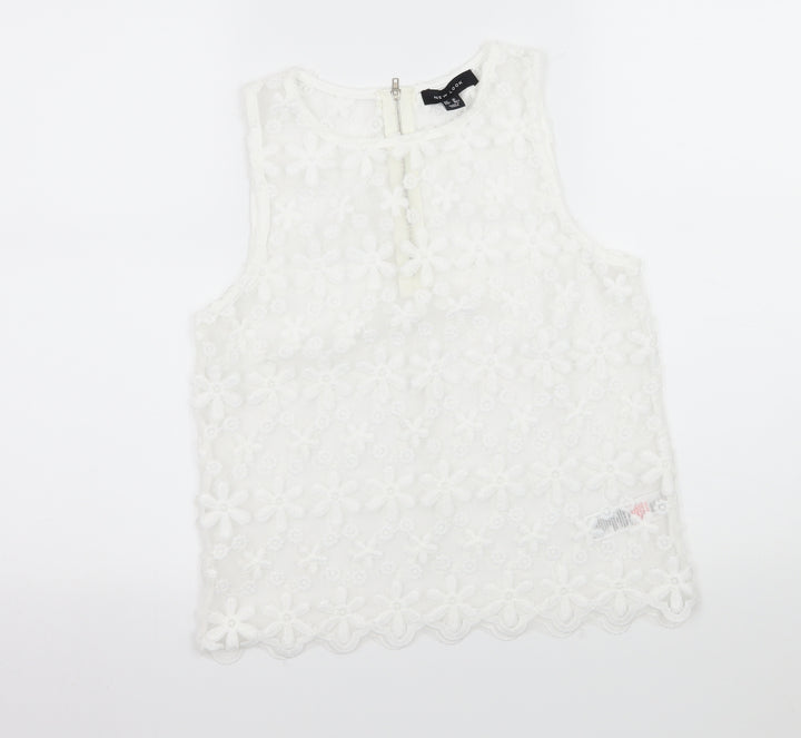 New Look Womens White Floral  Basic Blouse Size 10