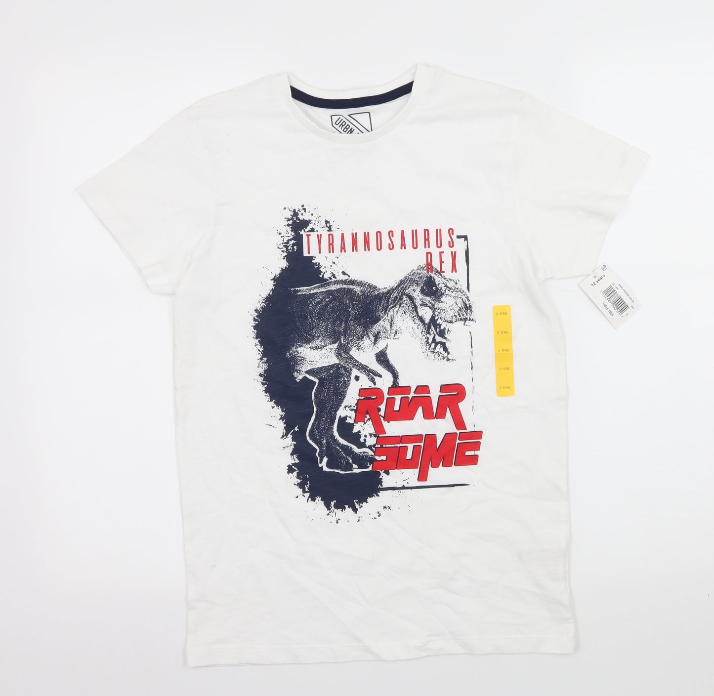 Matalan Boys White  Jersey Basic T-Shirt Size 12 Years  - T-Rex
