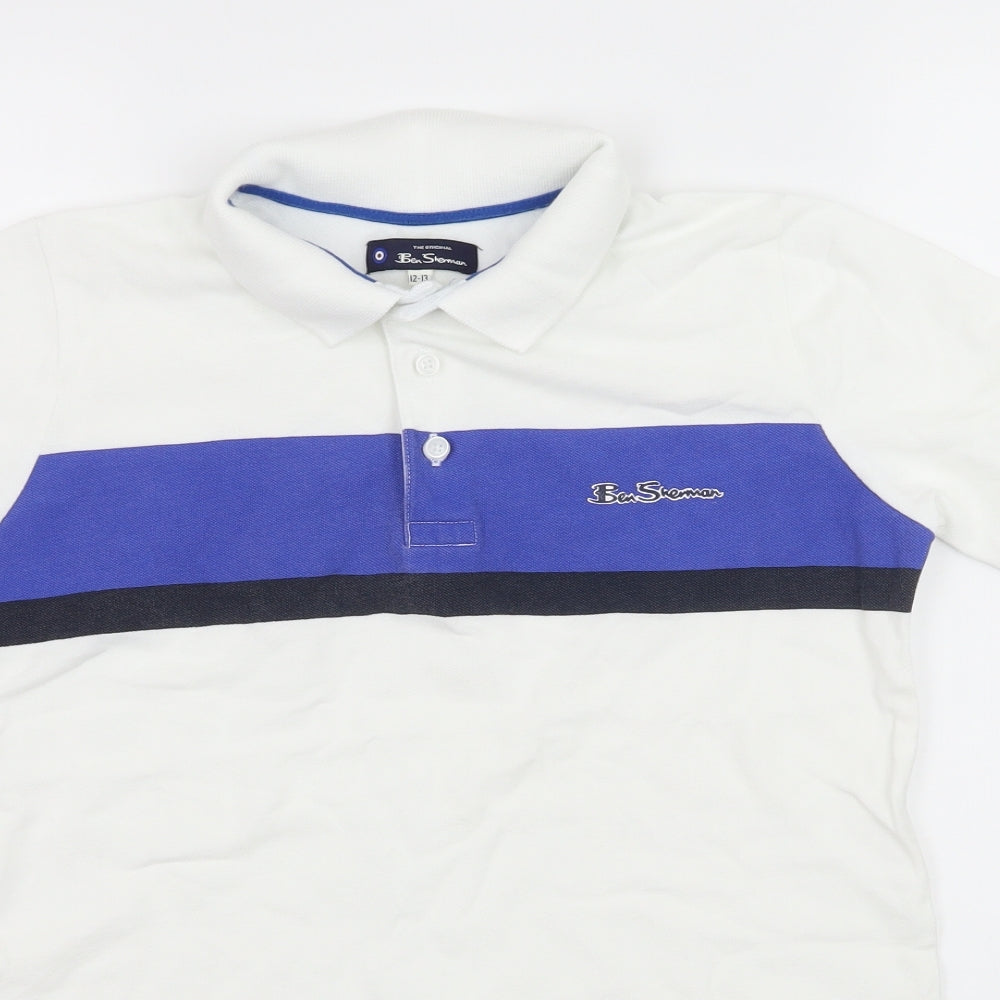 Ben Sherman Boys White Striped Jersey Basic T-Shirt Size 12-13 Years