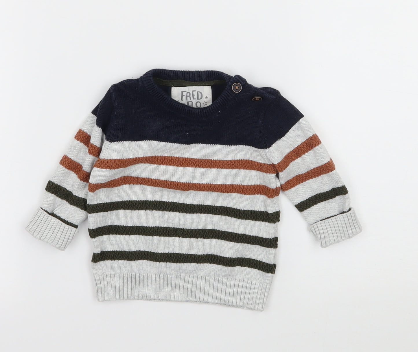 F&F Baby Grey Striped Knit Pullover Jumper Size 0-3 Months