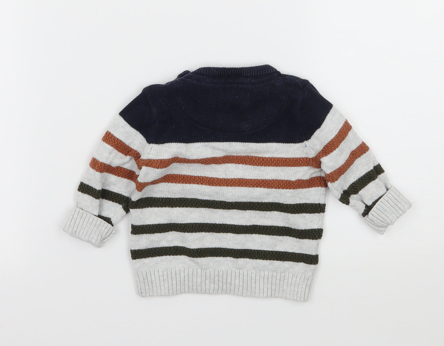 F&F Baby Grey Striped Knit Pullover Jumper Size 0-3 Months