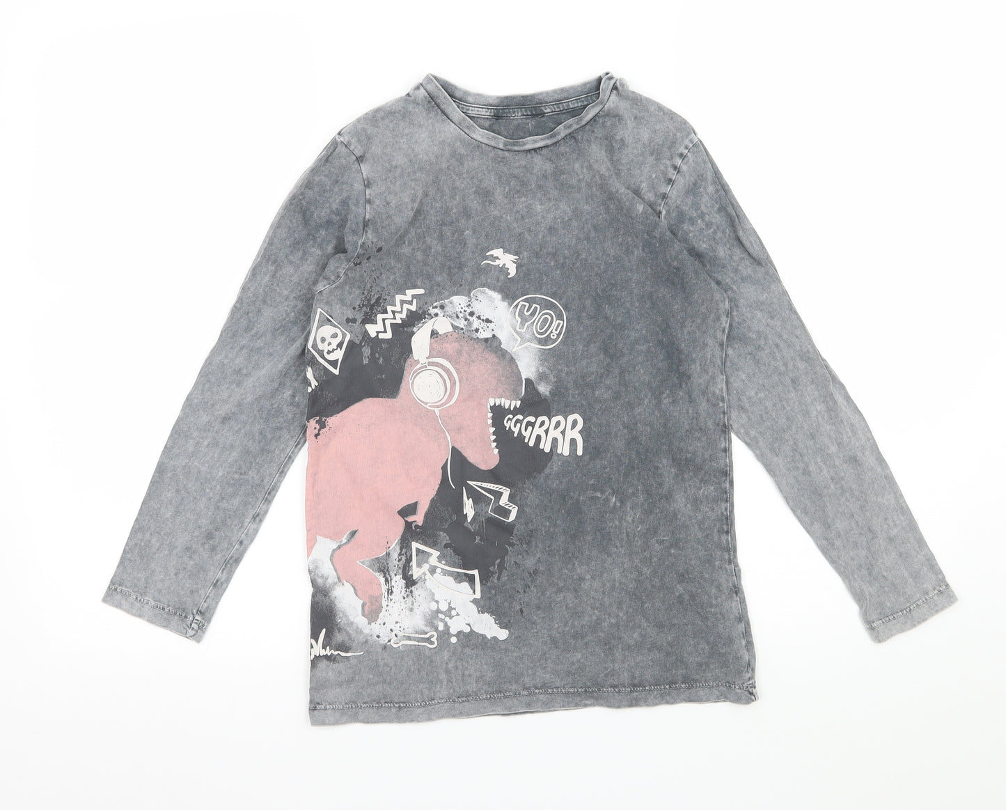 George Girls Grey  Jersey Basic T-Shirt Size 9-10 Years  - Dinosaur