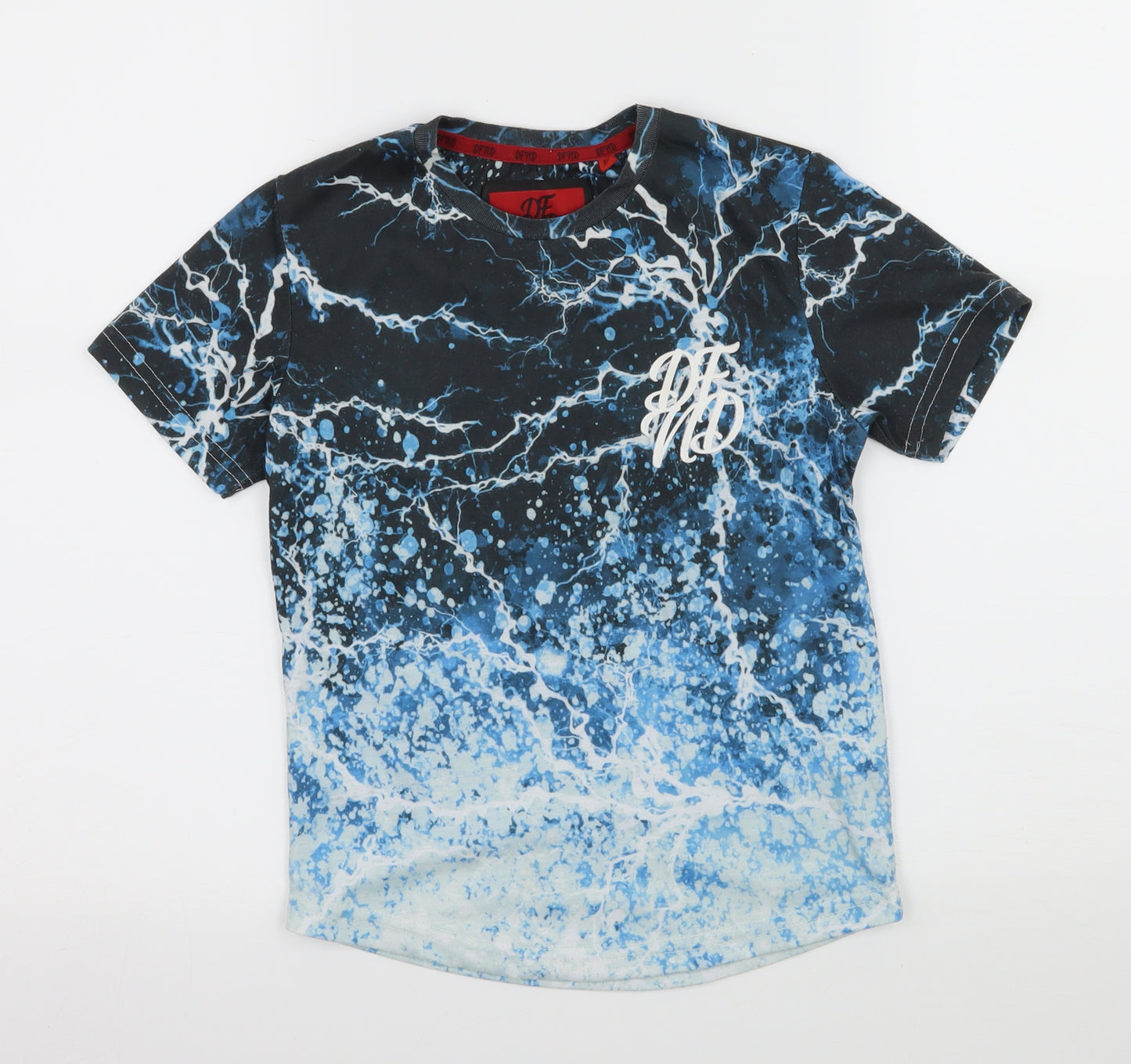 DFND Boys Blue Geometric Jersey Basic T-Shirt Size 7-8 Years  - Lightening bolts