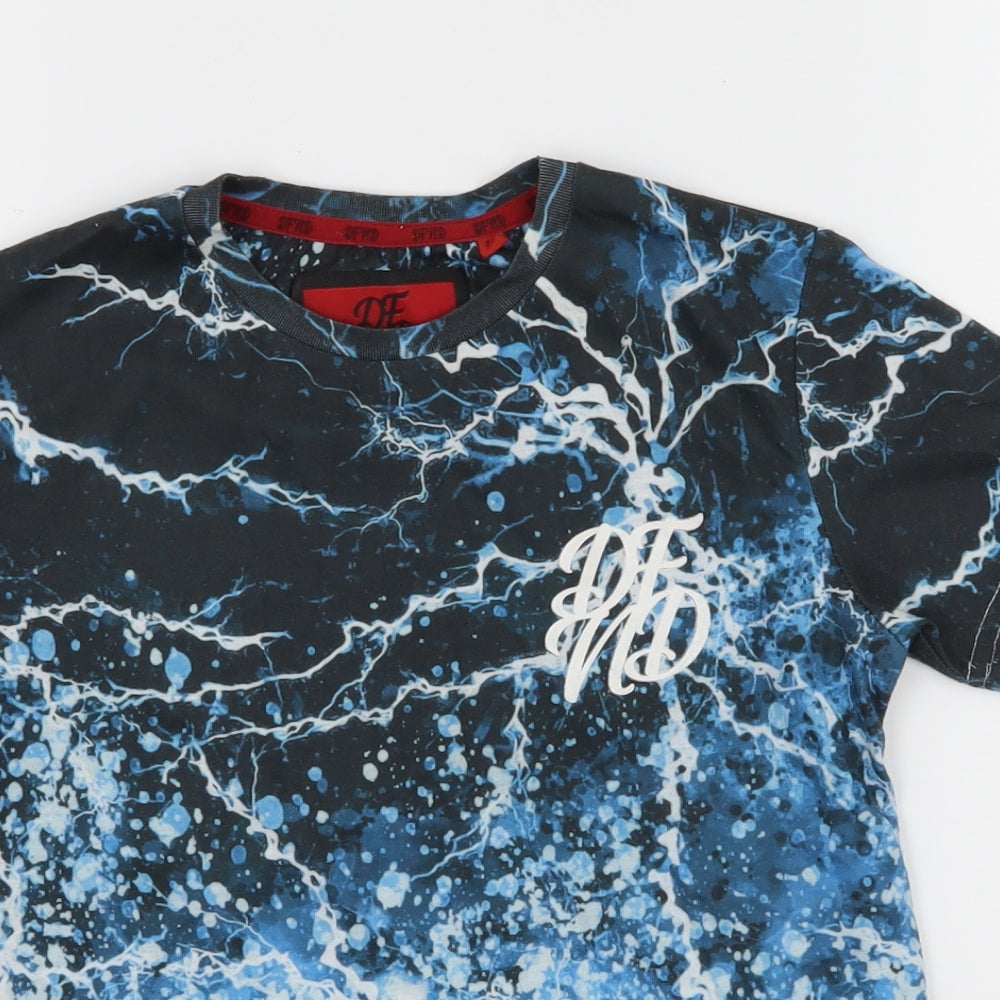 DFND Boys Blue Geometric Jersey Basic T-Shirt Size 7-8 Years  - Lightening bolts