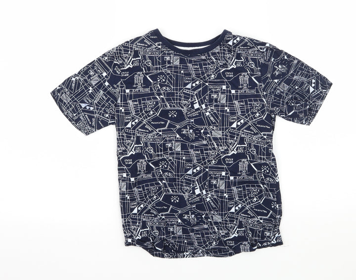 Primark Boys Blue Geometric Jersey Basic T-Shirt Size 7-8 Years  - New York Map Print