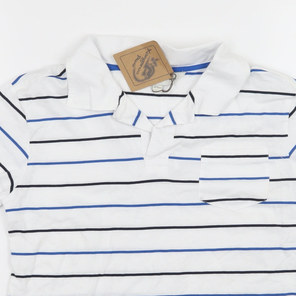 Kangaroo Poo Boys White Striped Jersey Basic T-Shirt Size 9-10 Years