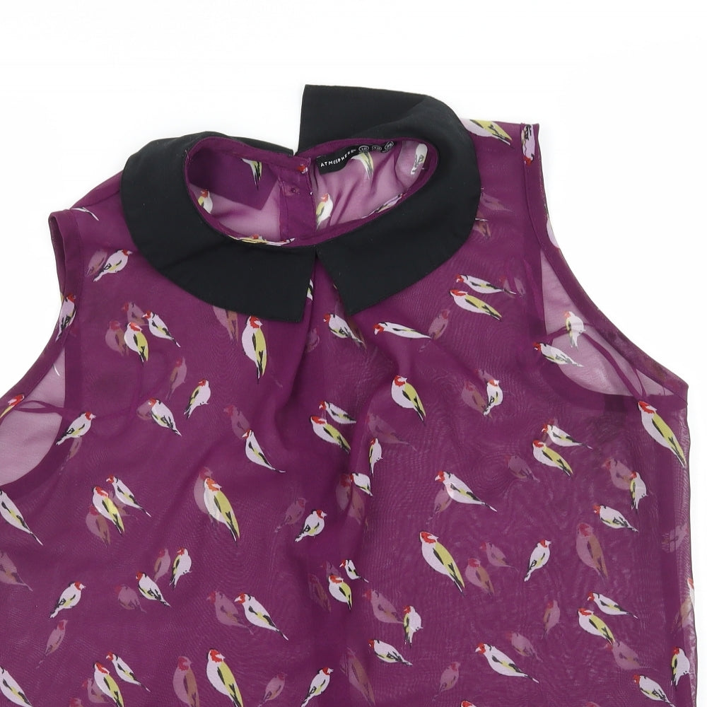 Atmosphere Womens Purple Geometric Chiffon Basic Blouse Size 12  - Bird