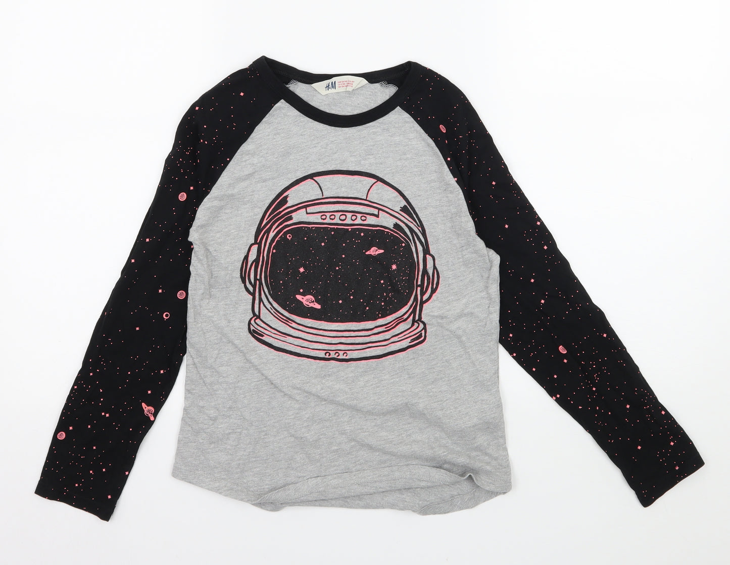 H&M Girls Grey  Jersey Basic T-Shirt Size 9-10 Years  - Astronaut