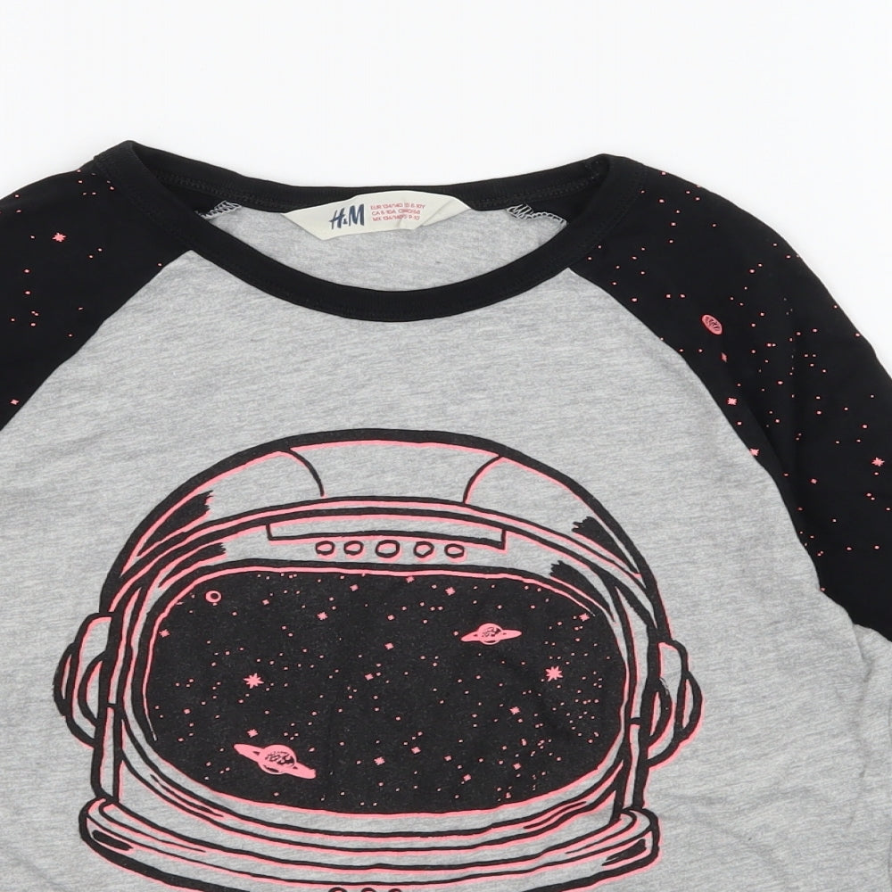 H&M Girls Grey  Jersey Basic T-Shirt Size 9-10 Years  - Astronaut