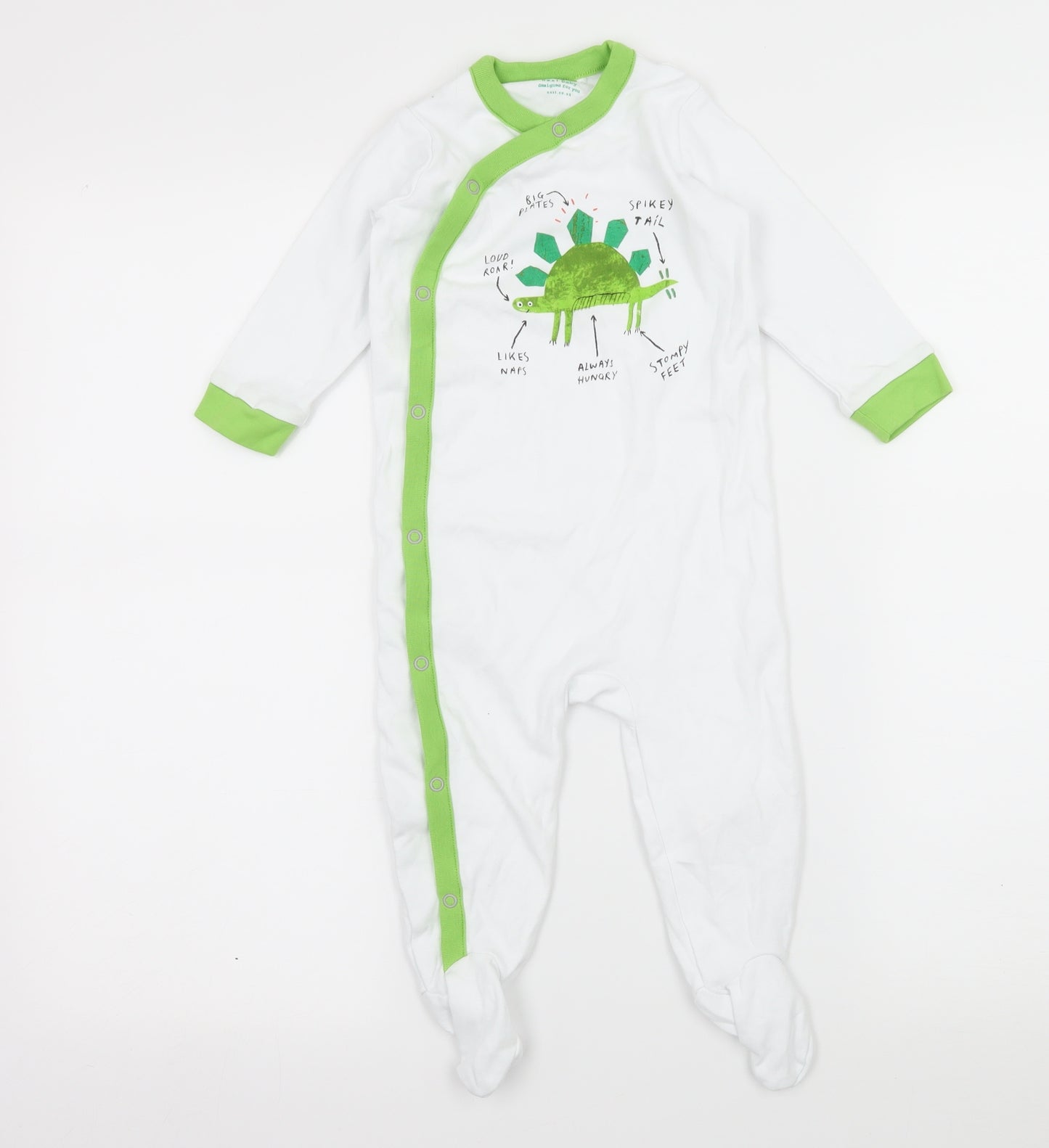 NEXT Boys White Geometric Jersey Babygrow One-Piece Size 12-18 Months  - Dinosaur