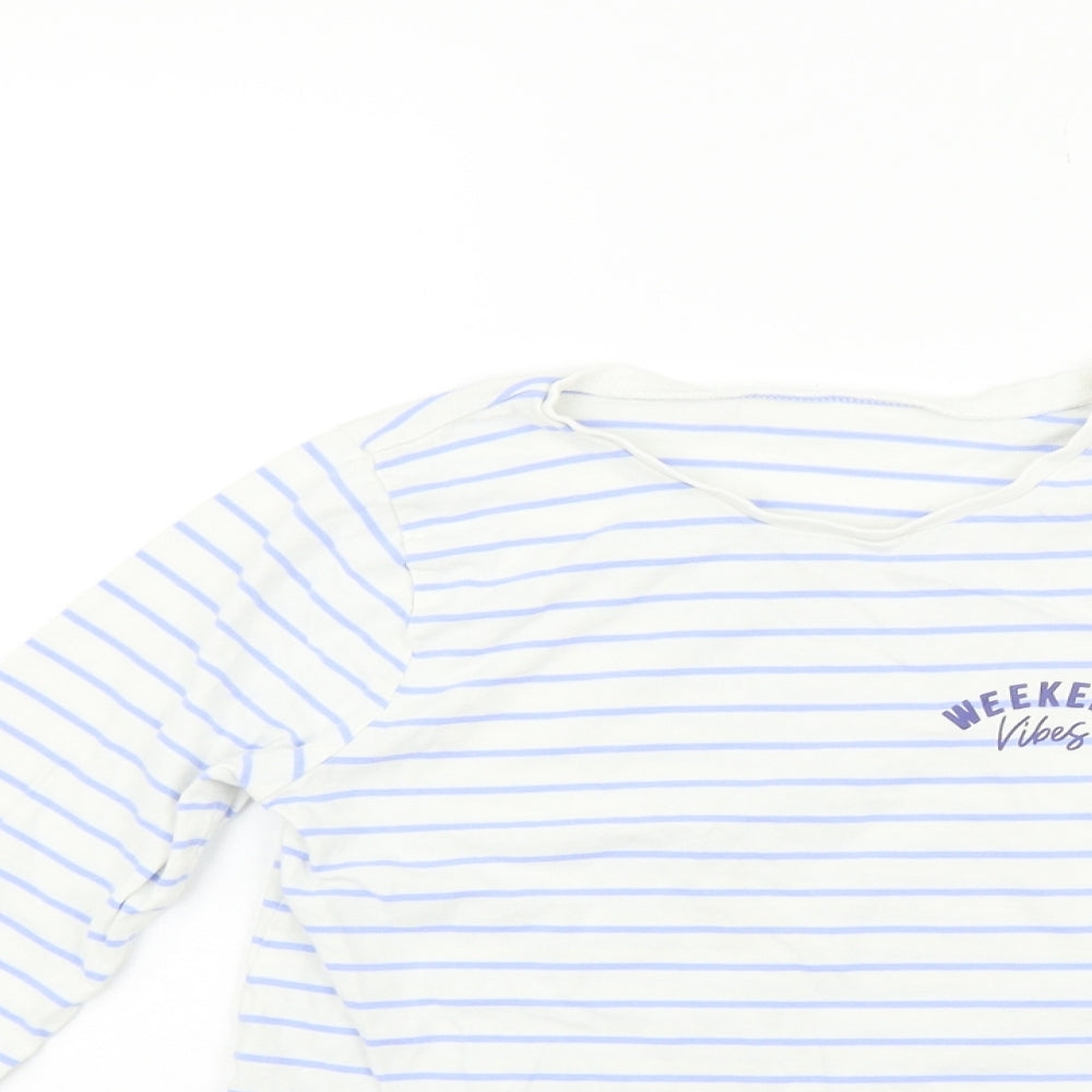 George Girls White Striped  Basic T-Shirt Size 9-10 Years