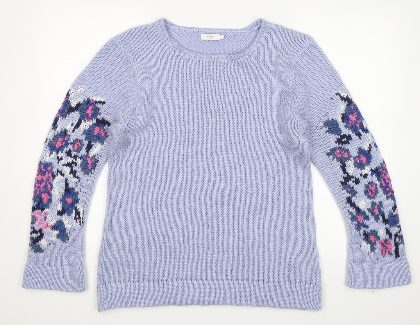 Cotton Traders Womens Blue Floral  Pullover Jumper Size 14