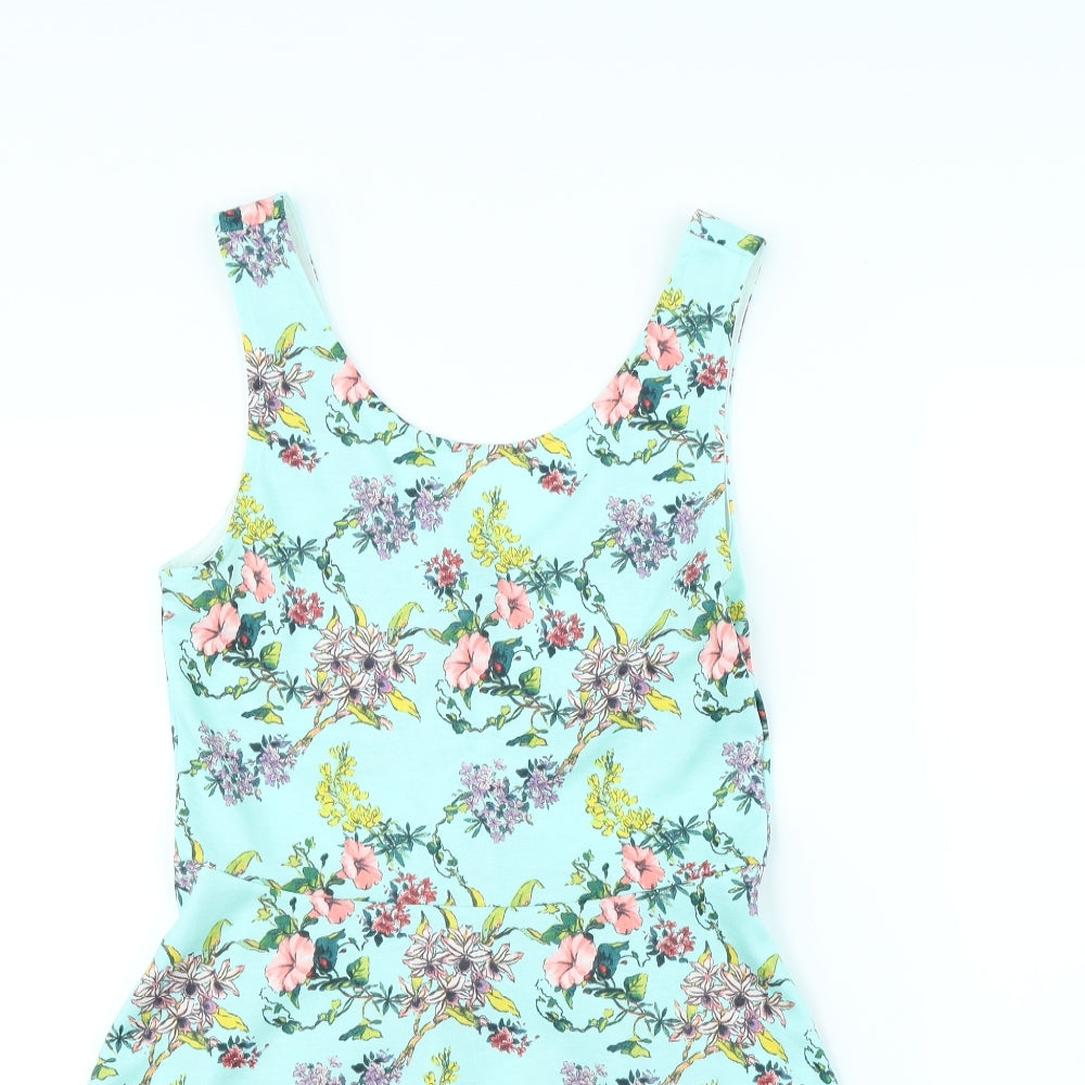 H&M Womens Green Floral  Fit & Flare  Size 14