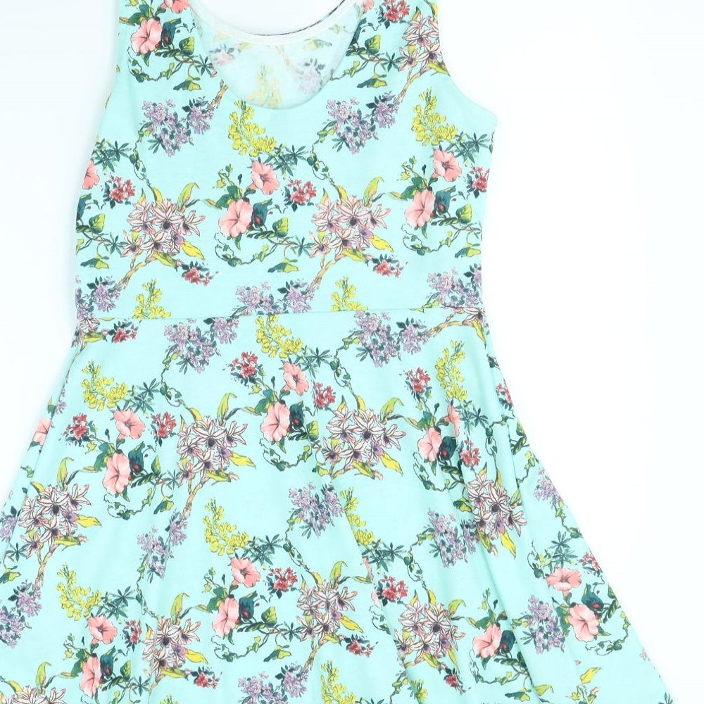 H&M Womens Green Floral  Fit & Flare  Size 14