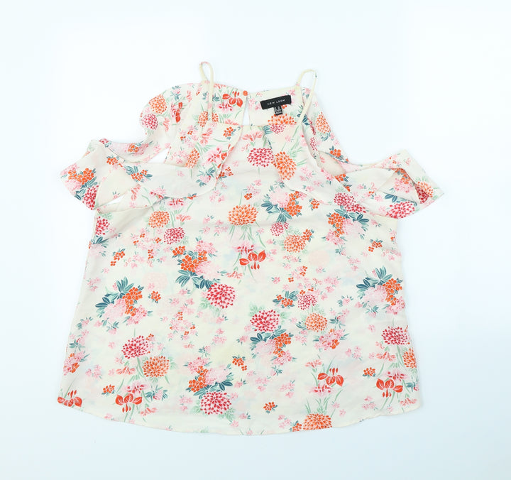 New Look Womens White Floral  Basic Blouse Size 14
