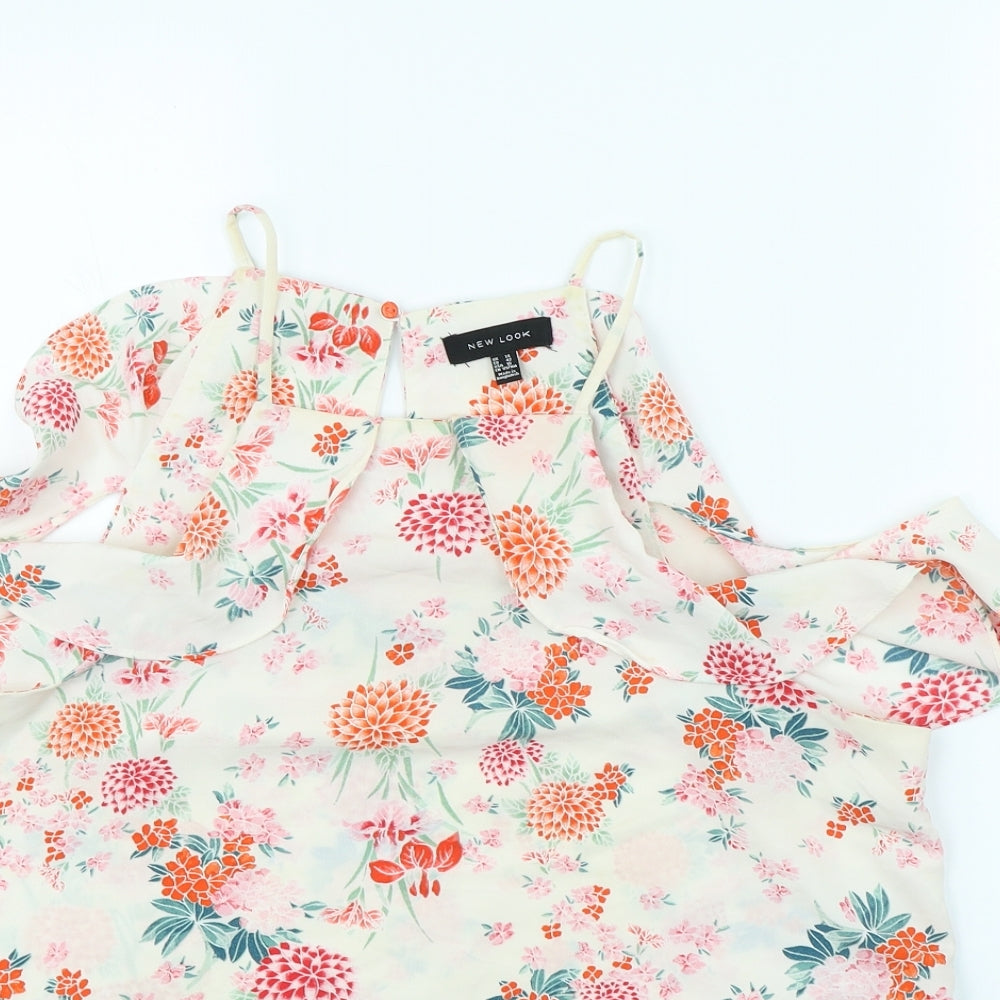 New Look Womens White Floral  Basic Blouse Size 14