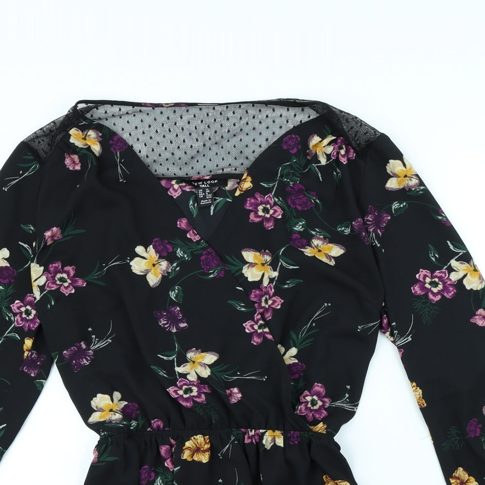 New Look Womens Black Floral  Basic Blouse Size 12
