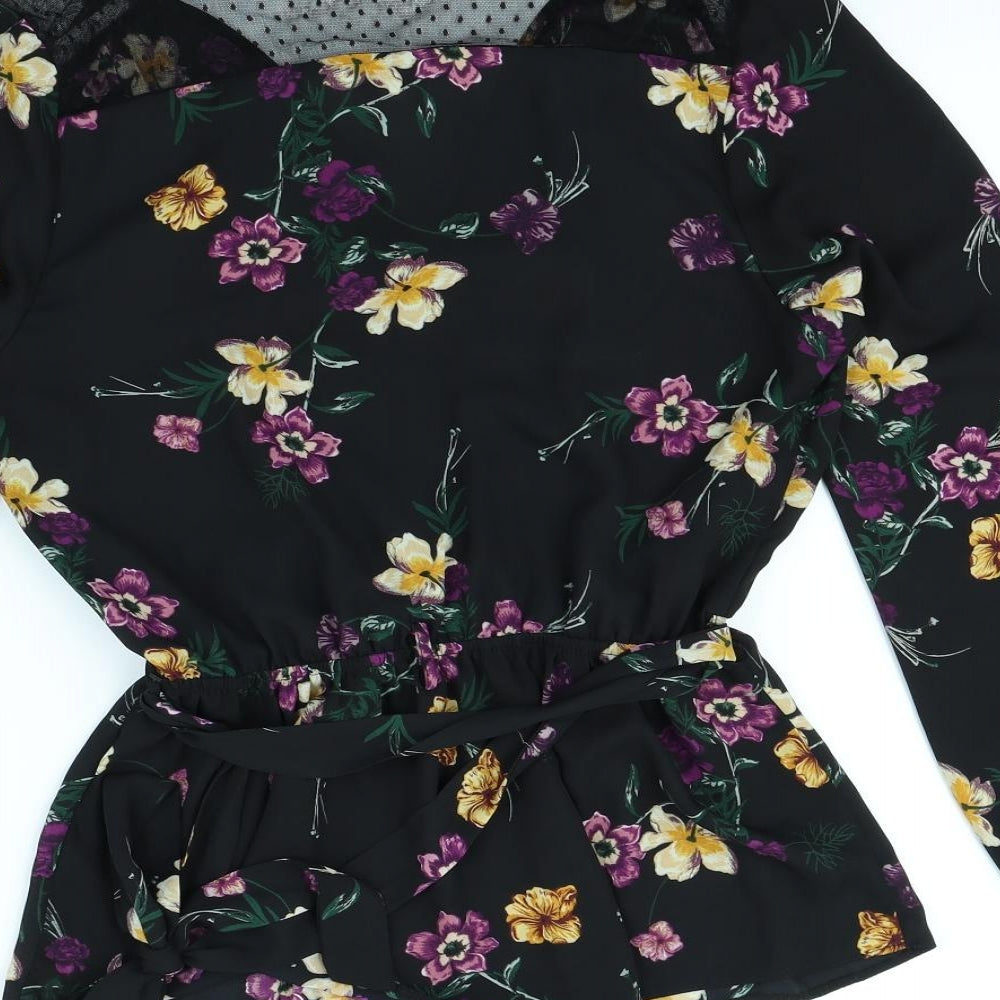 New Look Womens Black Floral  Basic Blouse Size 12