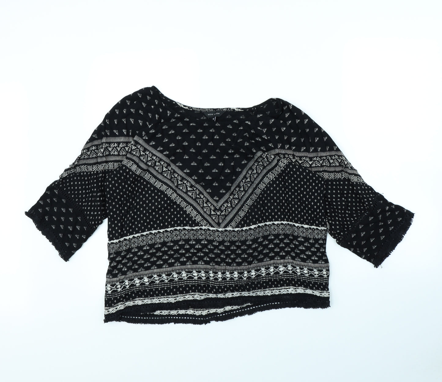 New Look Womens Black Geometric  Basic Blouse Size 12
