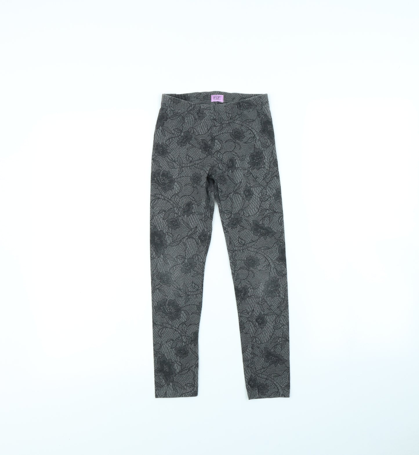 F&F Girls Grey Geometric  Capri Trousers Size 8 Years