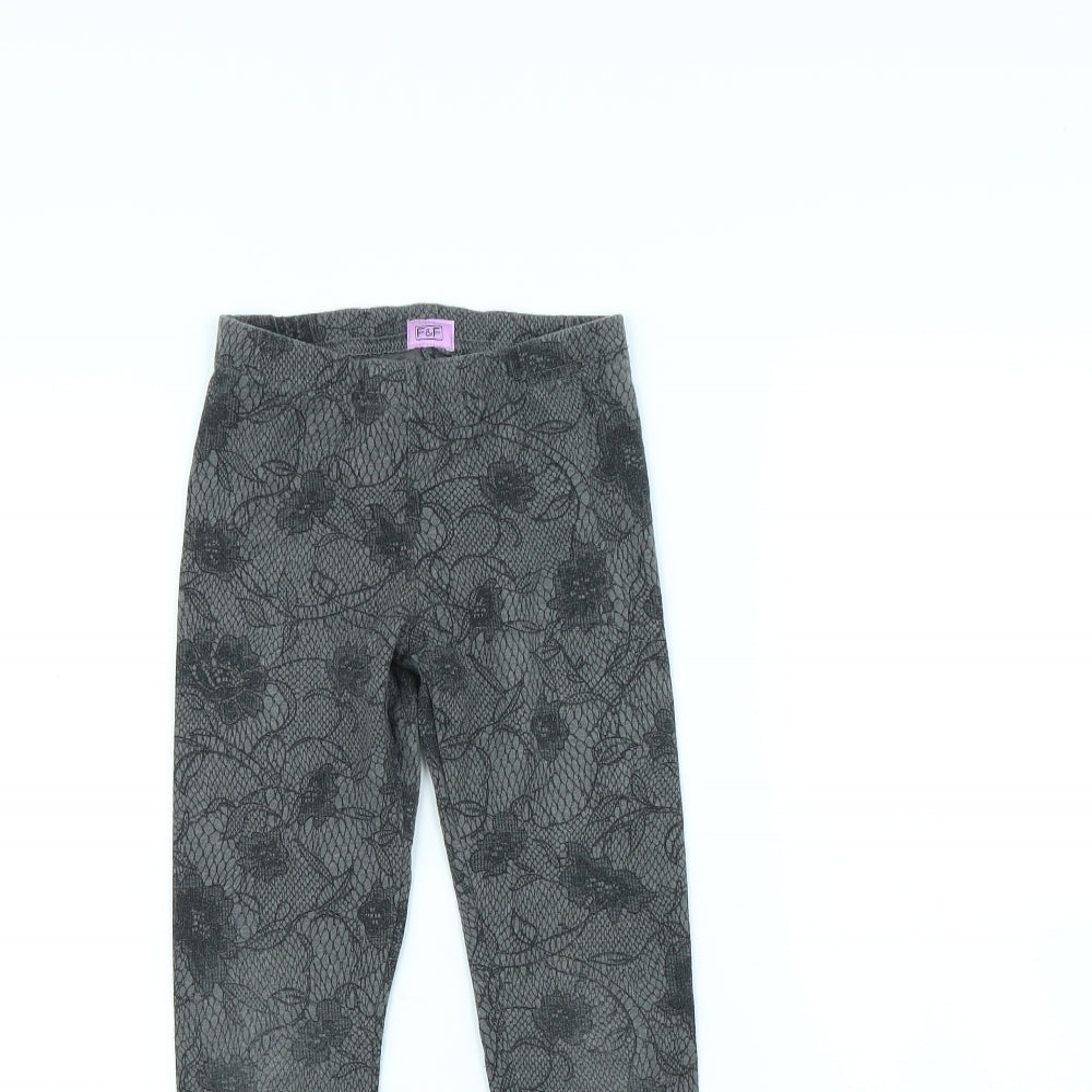 F&F Girls Grey Geometric  Capri Trousers Size 8 Years
