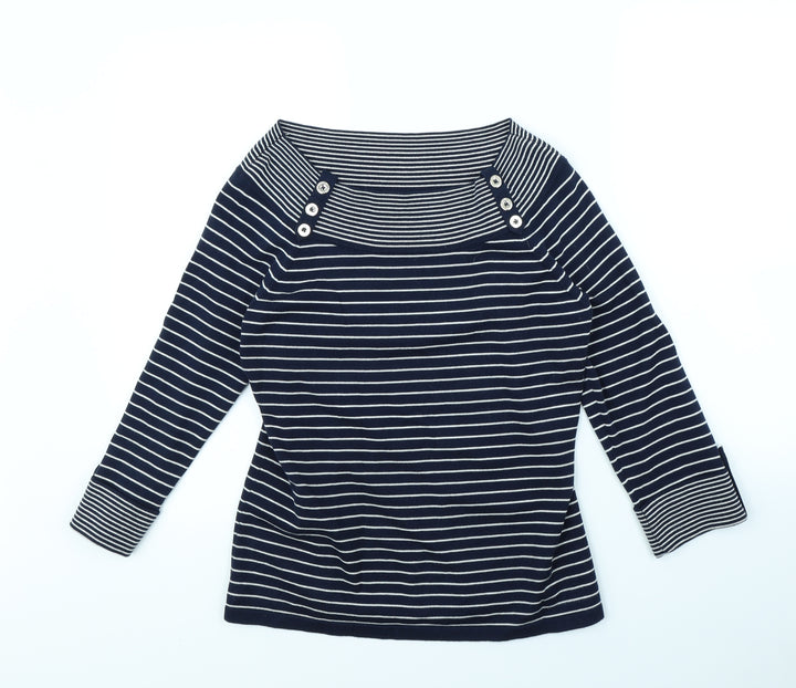 Jones New York Womens Blue Striped Pullover Jumper Size M