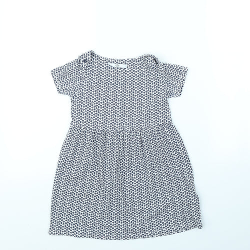 m&s Girls White Floral Ramie Fit & Flare  Size 5 Years
