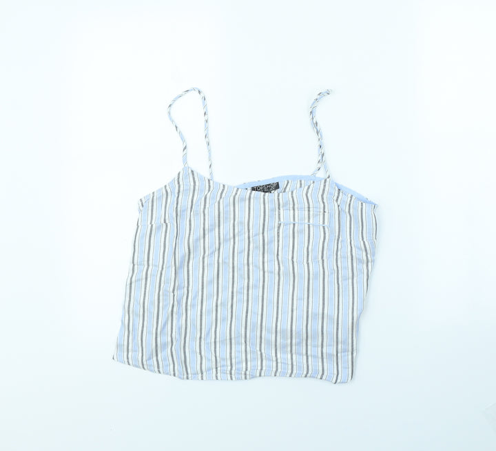 Topshop Womens Blue Striped  Cropped T-Shirt Size 10