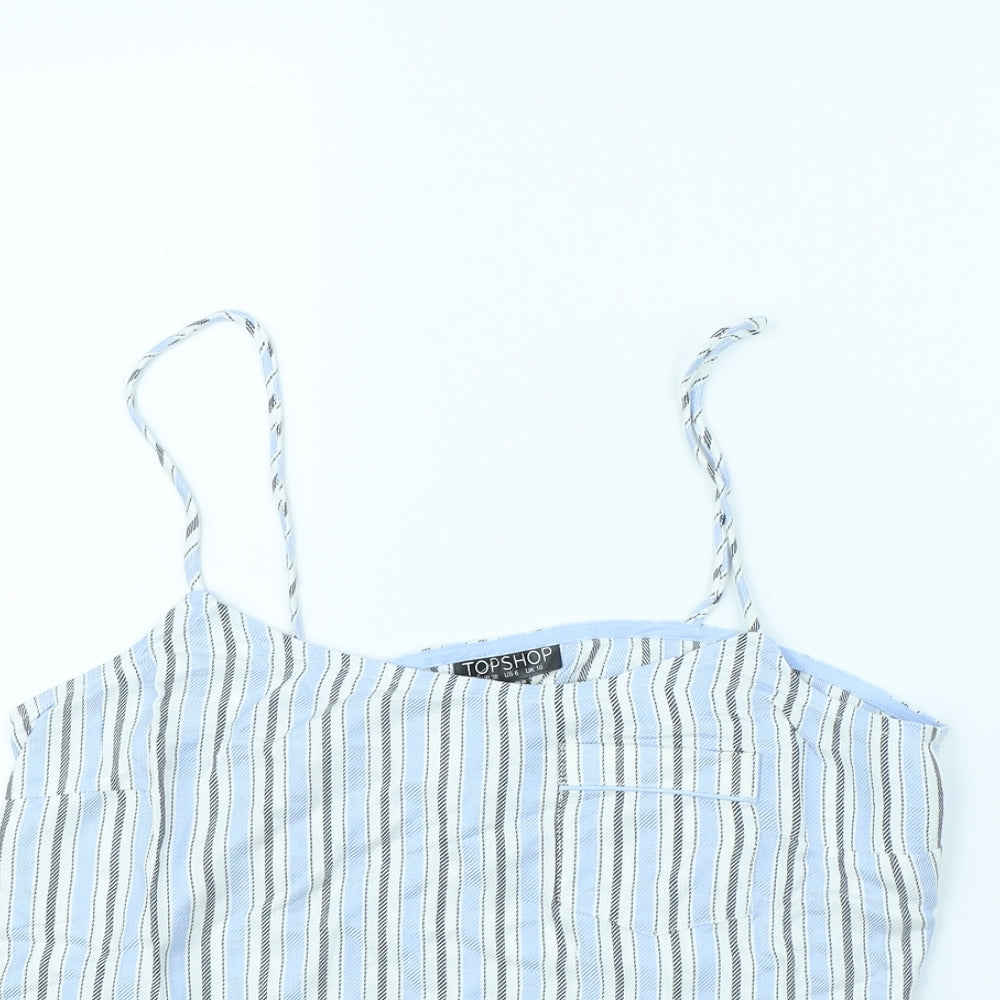 Topshop Womens Blue Striped  Cropped T-Shirt Size 10