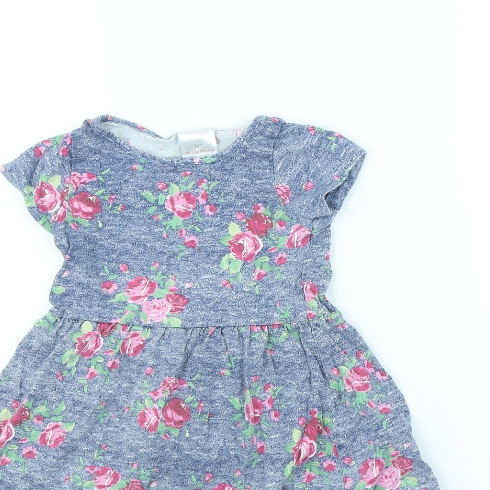 Evie Angel Girls Black Floral  Fit & Flare  Size 4 Years