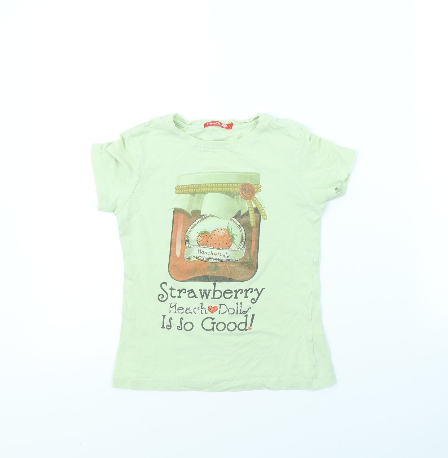 heach dolls Girls Green   Basic T-Shirt Size 6 Years  - Strawberry